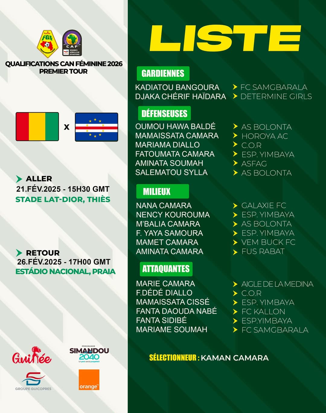 CAN Féminine 2026 : La Guinée face au Cap-Vert