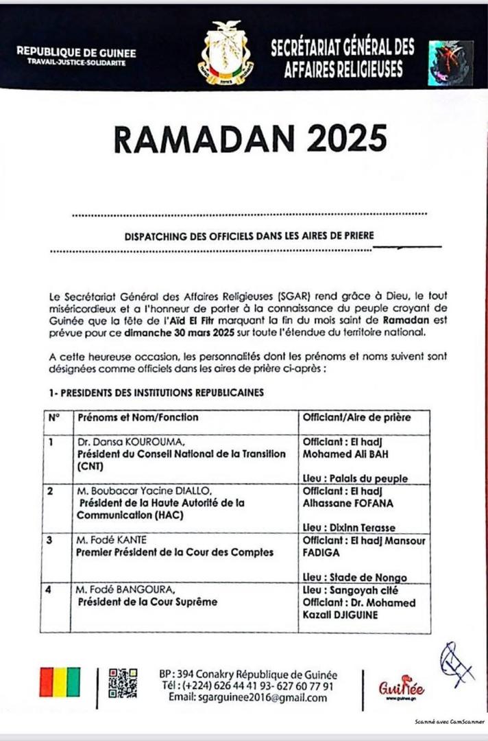 Guinée : La fête l’Aïd-el-Fitr annonceé pour ce dimanche 30 mars 2025